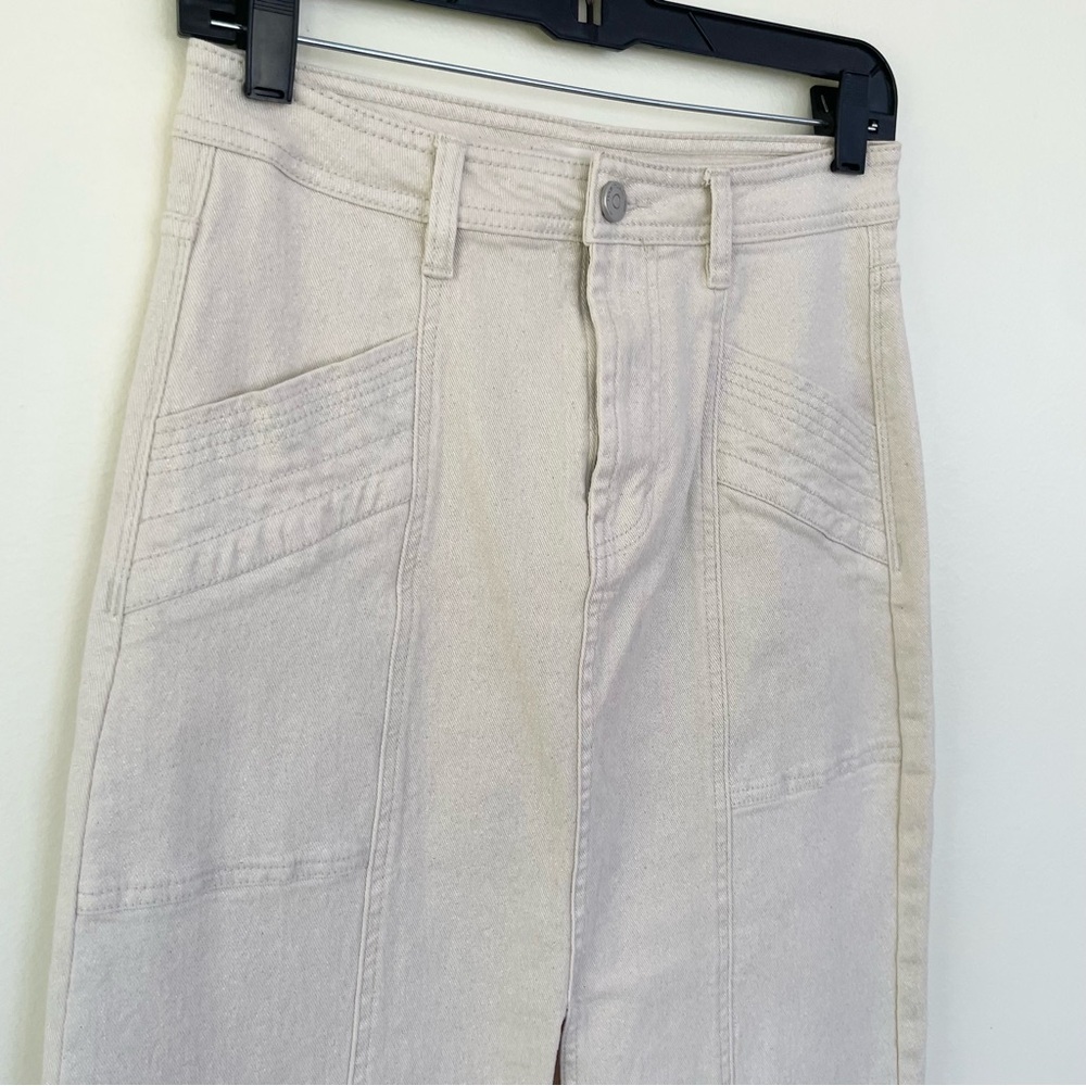 Habitual Center Slit Denim Midi Skirt Metallic Cream Ivory size 0/25 - Picture 3 of 12